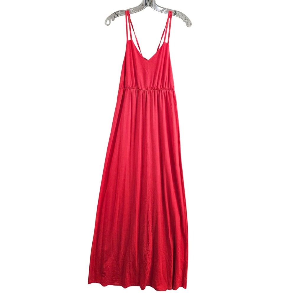 Kenar Maxi Dress Womens S Red Solid Strappy V-Neck Empire Waist Jersey Knit euc
